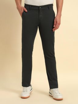 Cantabil - Men Green Textured Non Plated Regular Fit Casual Trouser