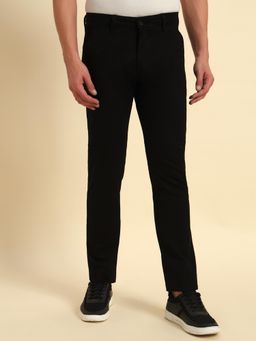 Cantabil - Men Black Textured Non Plated Regular Fit Casual Trouser