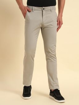 Cantabil - Men Ivory Textured Non Plated Regular Fit Casual Trouser