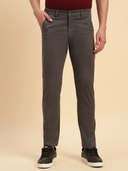 Cantabil - Men Dark Grey Textured Non Plated Regular Fit Casual Trouser