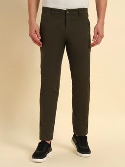 Cantabil - Men Olive Green Textured Non Plated Regular Fit Casual Trouser