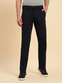 Cantabil - Men Navy Blue Textured Non Plated Regular Fit Casual Trouser
