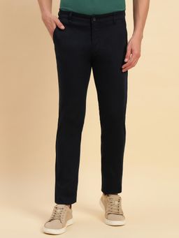 Cantabil - Men Navy Blue Solid Non Plated Regular Fit Casual Trouser