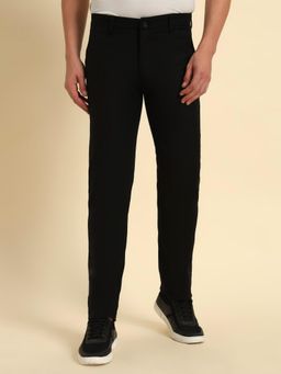 Cantabil - Men Black Solid Non Plated Regular Fit Casual Trouser