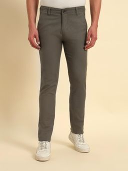 Cantabil - Men Light Olive Solid Non Plated Regular Fit Casual Trouser