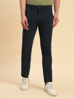 Cantabil - Men Blue Solid Non Plated Regular Fit Casual Trouser