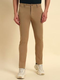 Cantabil - Men Khaki Solid Non Plated Regular Fit Casual Trouser