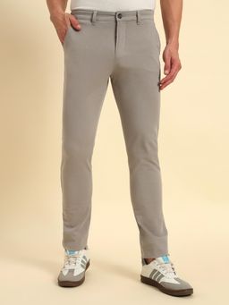 Cantabil - Men Light Grey Solid Non Plated Regular Fit Casual Trouser