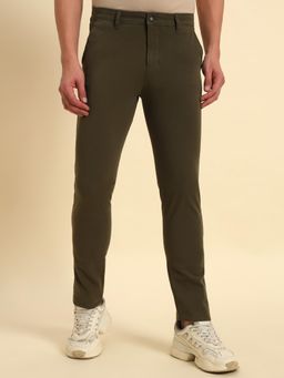 Cantabil - Men Olive Green Solid Non Plated Regular Fit Casual Trouser