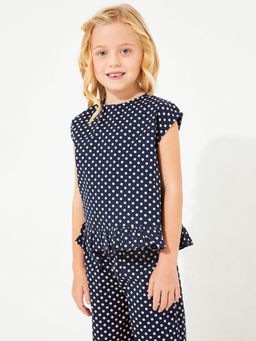 CHERRY CRUMBLE BY NITT HYMAN - Navy Blue Polka Print Bubbling Top & Bottom (Set of 2)