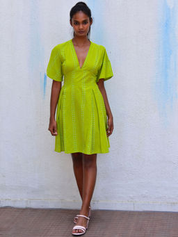 Chidiyaa - Smell Of Rain Lush Lichen Hand Block Printed Cotton Dress