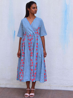 Chidiyaa - Smell Of Rain Aqua Vista Hand Block Printed Cotton Dress