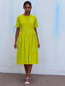 Chidiyaa - Smell Of Rain Forest Fern Hand Block Printed Cotton Dress