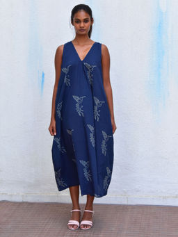 Chidiyaa - Smell Of Rain Midnight In Bombay Hand Block Printed Cotton Dress