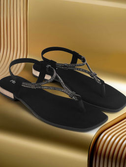 Metro - Womens Black Back Strap closure Casual Sandals Heels