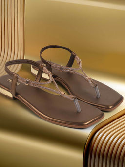 Metro - Womens Antique Gold Back Strap Closure Casual Sandals Heels