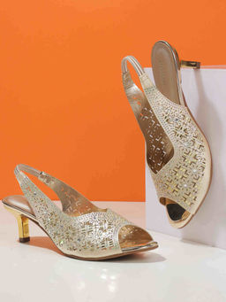 Mochi - Womens Gold Back Strap Closure Casual Sandals Heels