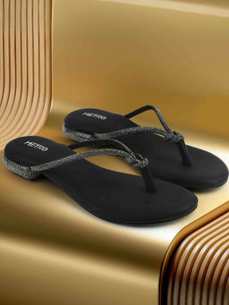 Metro - Womens Black Open Casual Sandals Heels