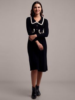 IKI CHIC - Black Knitted Midi Fit and Flare Dress