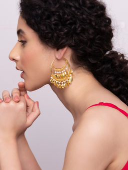 Indya - Gold Pearl Paisley Multi Drop Hoop Earrings