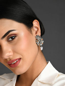 Fida - Wedding Ethnic Silver Plated Orange Beaded Drop Earring for Women