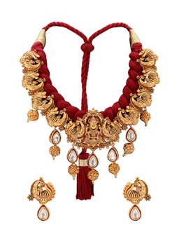 Joules By Radhika - Gold Toned Temple Bridal Earring & Necklace Set