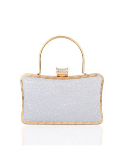 NFI Essentials - Womens Glitter Clutch Twist Lock for Bridal Wedding or Party Silver