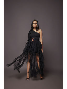 Deepika Arora - Bodysuit With Ruffled Skirt - Black (Set of 4)