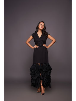 Deepika Arora - Black Sequin Ruffled Bottom Maxi Dress