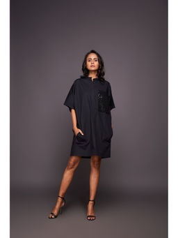 Deepika Arora - Black Shirt Mini Dress With Sequin Patch Work