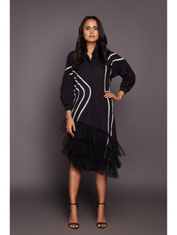 Deepika Arora - Black Cotton Panelled Knee Length Dress