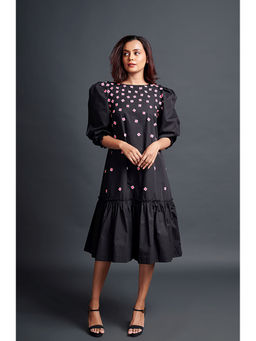 Deepika Arora - Black Long Gathered Hem Midi Dress