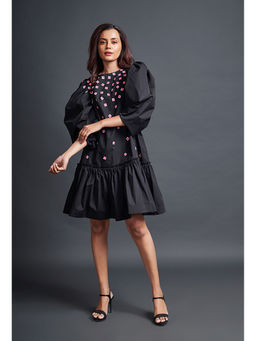 Deepika Arora - Black Short Backless Gathered Hem Mini Dress