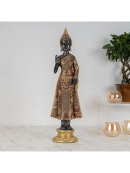 HomeTown - Zen Standing Buddha, Polyresin Hand Finished Figurine Red & Gold