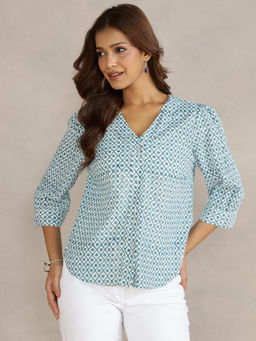 Fabindia - Blue Cotton Printed Top