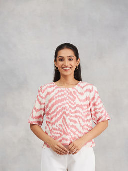 Fabindia - Pink Cotton Printed Short Top