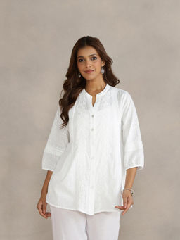 Fabindia - Natural Cotton Blend Chikankari White Tunic