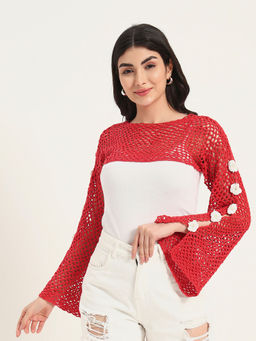 SUGERCANDY - Cherry Knit H-Mesh Handmade Red Top