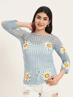 SUGERCANDY - Shallow Ocean Handmade F-Mesh Blue Top