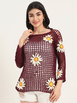 SUGERCANDY - Willow Handmade F-Mesh Maroon Top