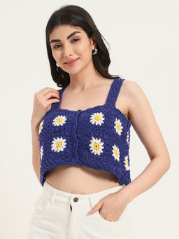 SUGERCANDY - Wisteria Crochet Handmade Navy Blue Crop Top