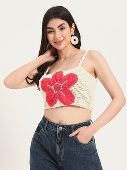 SUGERCANDY - Yarnia Handmade Beige Crop Top