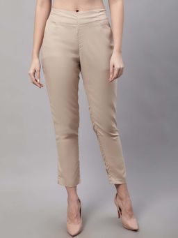 Cantabil - Women'S Solid Beige Regular Fit Casual Trouser