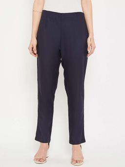 Cantabil - Women'S Solid Navy Blue Regular Fit Casual Trouser