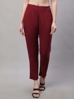 Cantabil - Women'S Solid Wine Regular Fit Casual Trouser