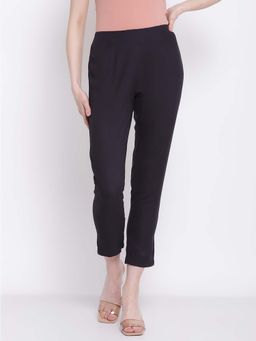 Cantabil - Women'S Solid Navy Blue Regular Fit Casual Trouser