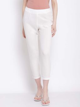 Cantabil - Women'S Solid Off-White Regular Fit Casual Trouser