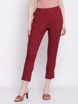 Cantabil - Women'S Solid Wine Regular Fit Casual Trouser