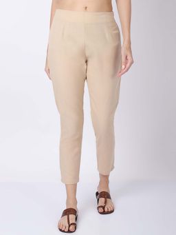 Cantabil - Women'S Solid Beige Regular Fit Casual Trouser