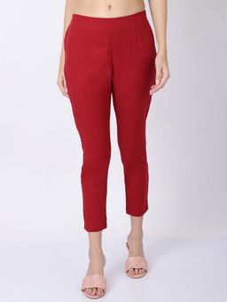 Cantabil - Women'S Solid Maroon Regular Fit Casual Trouser